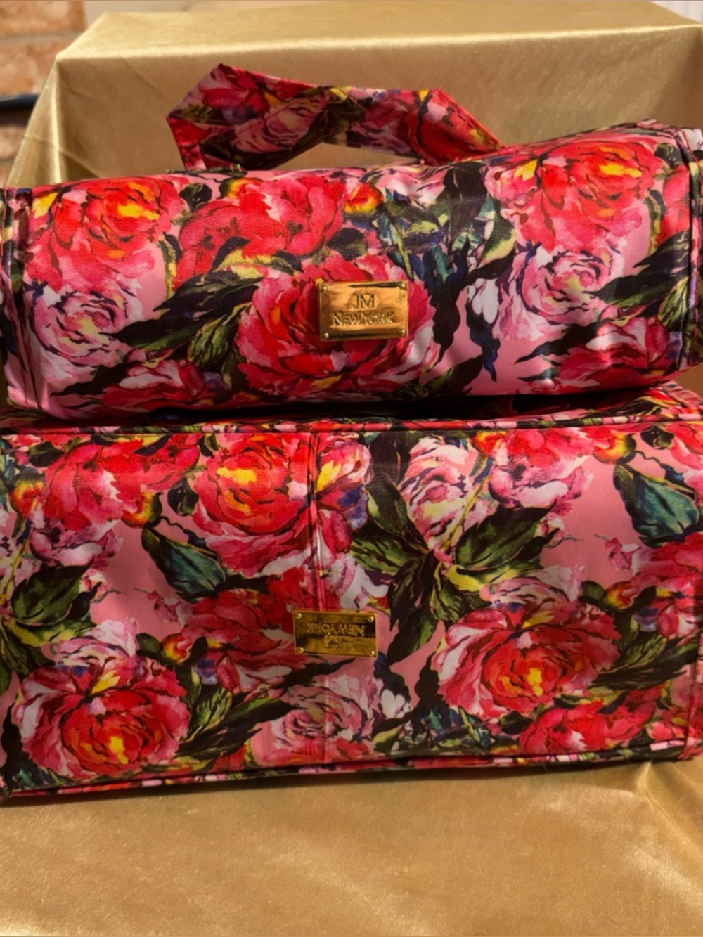 SM New York Pink Floral Cosmetic Bag Set 2 piece set